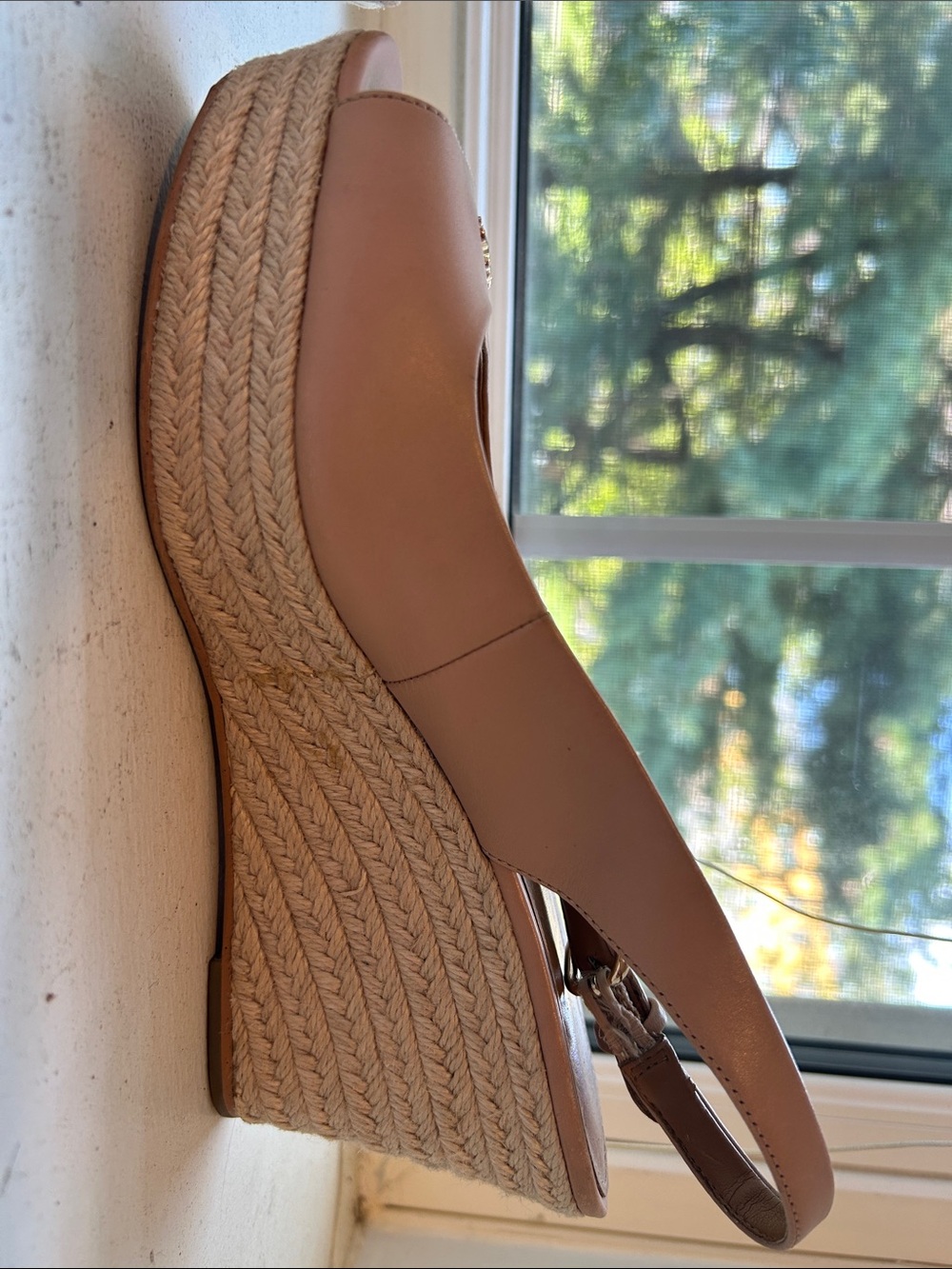 Coach Nude/Tan Leather Peep-Toe Slingback Flats - Picture 7 of 11
